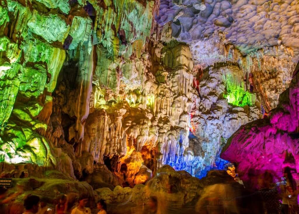 Stalactites inside caves in Ha Long Bay
