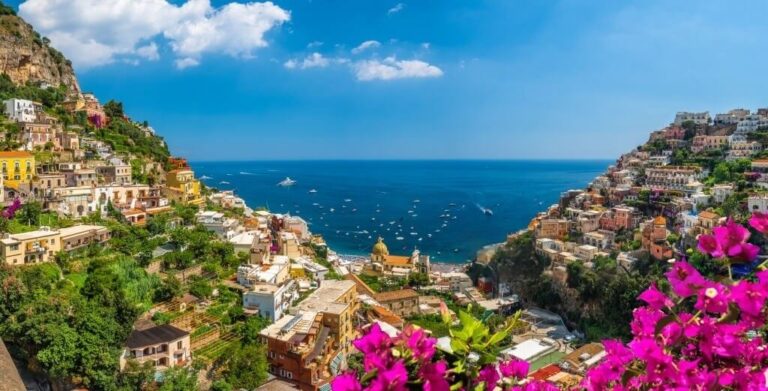 Landscape with Positano town at famous amalfi coast, Italy